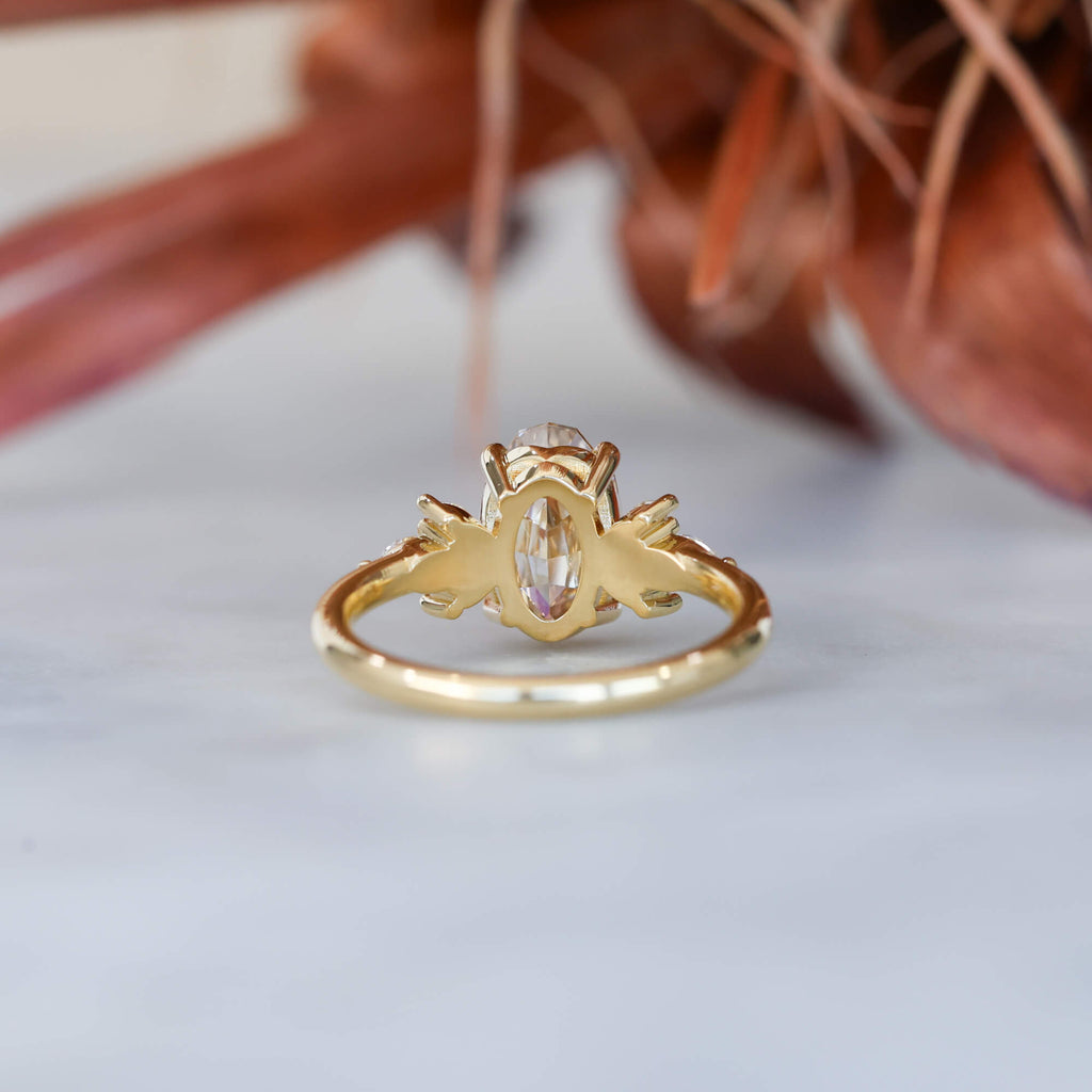 1.92ct oval step cut lab created champagne diamond engagement ring