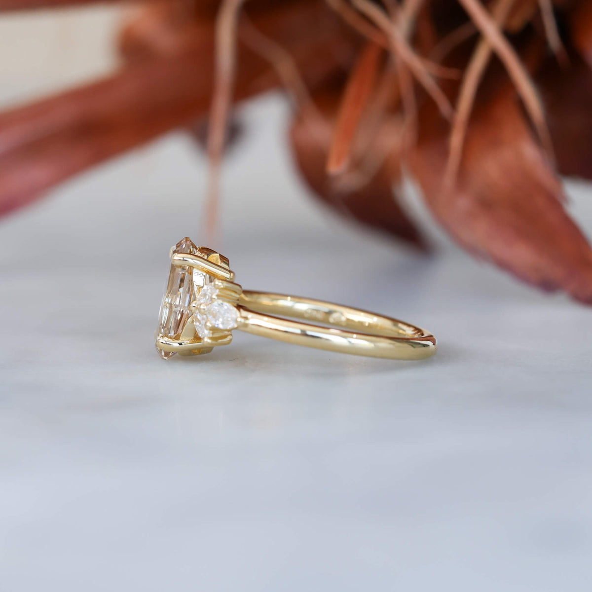 1.92ct oval step cut lab created champagne diamond engagement ring