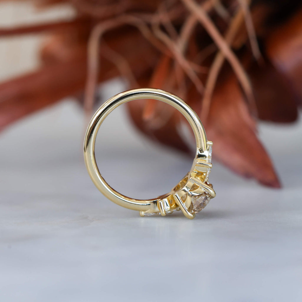 1.92ct oval step cut lab created champagne diamond engagement ring