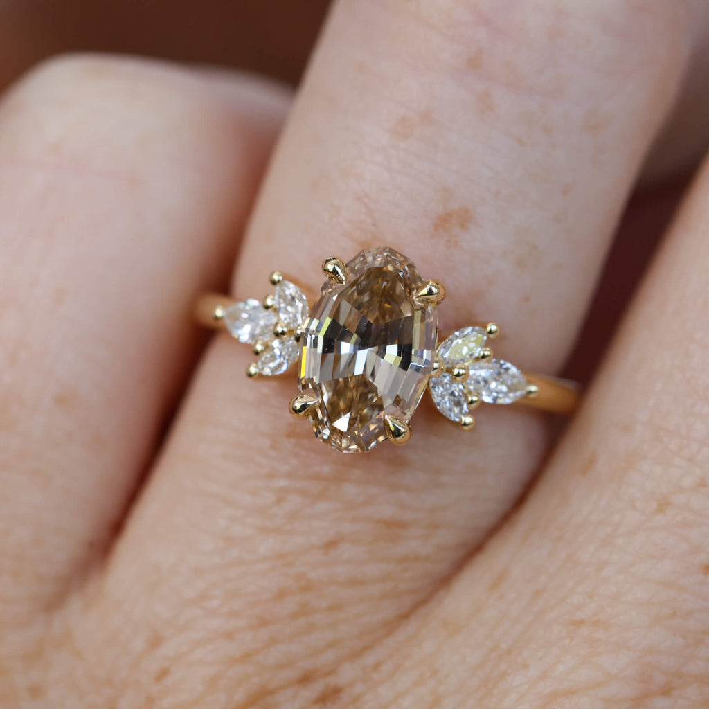1.92ct oval step cut lab created champagne diamond engagement ring