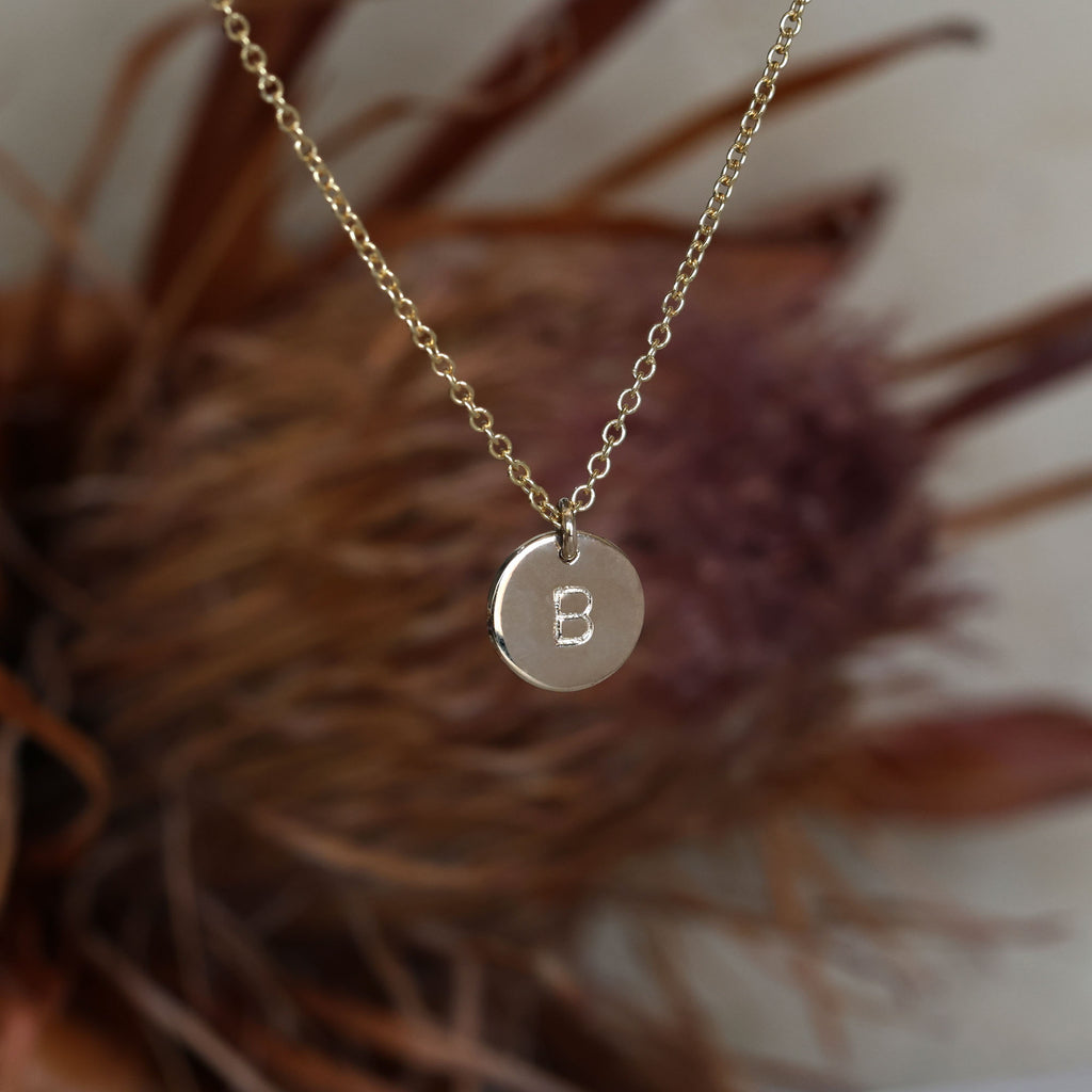 10mm initial disc gold necklace