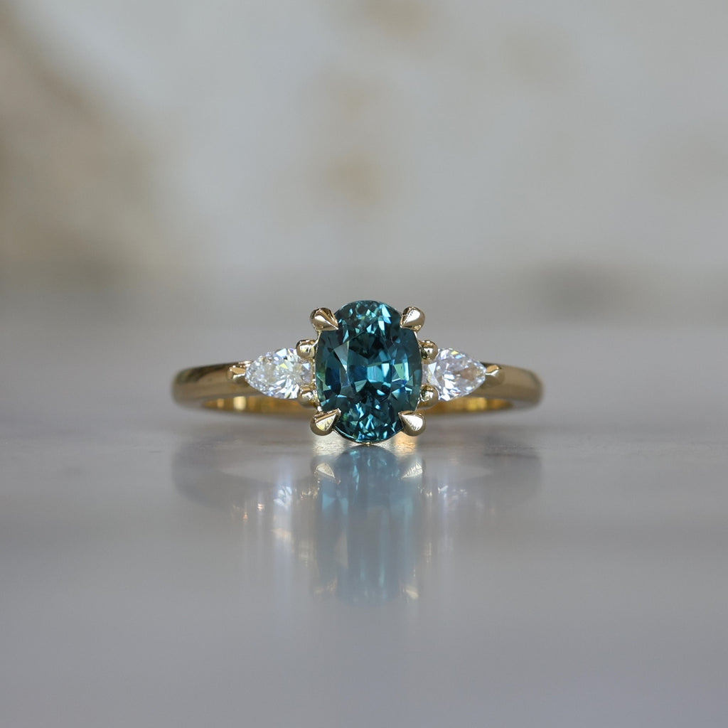 2.01ct Madagascan Sapphire Trilogy Engagement ring front view