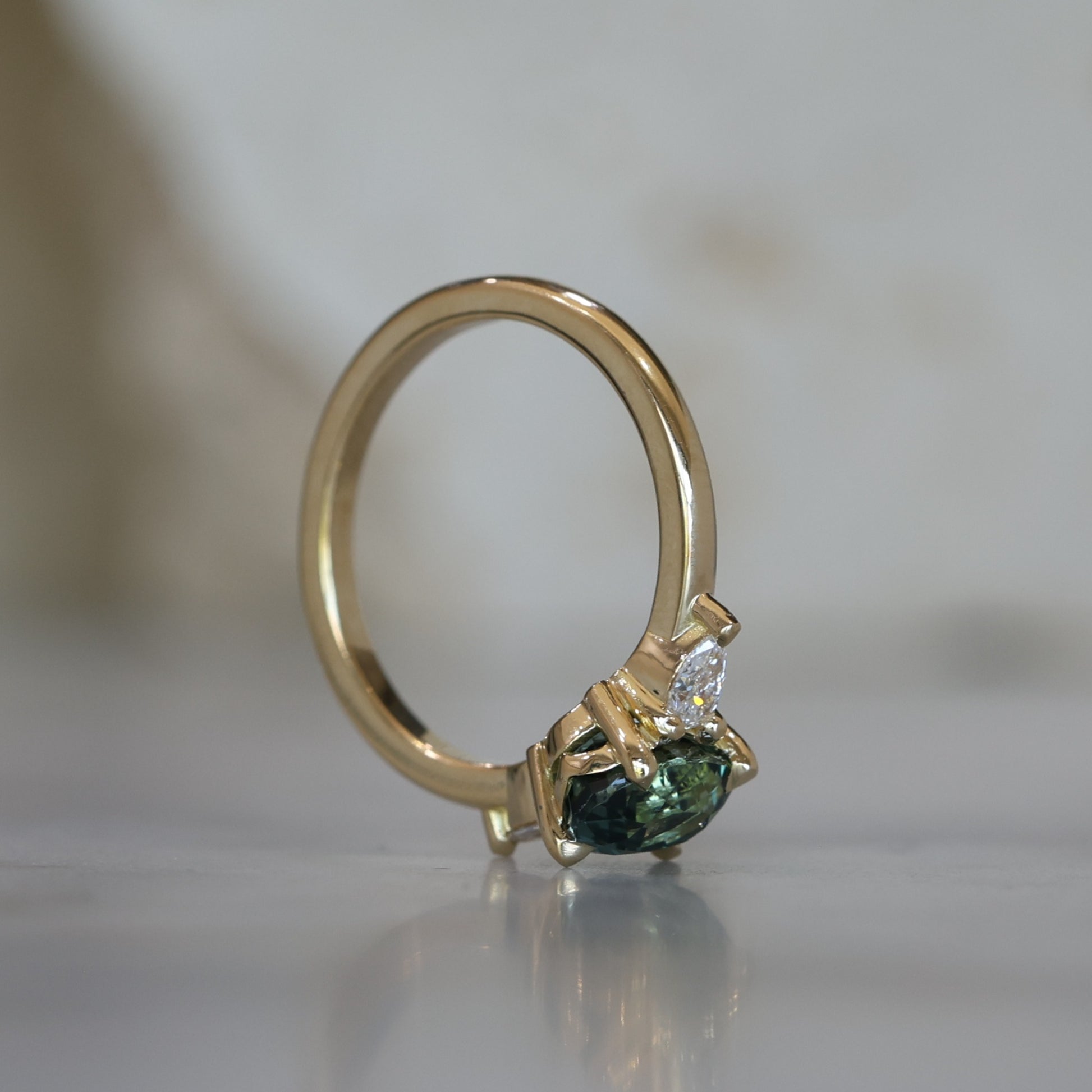 2.01ct Madagascan Sapphire Trilogy Engagement ring profile view