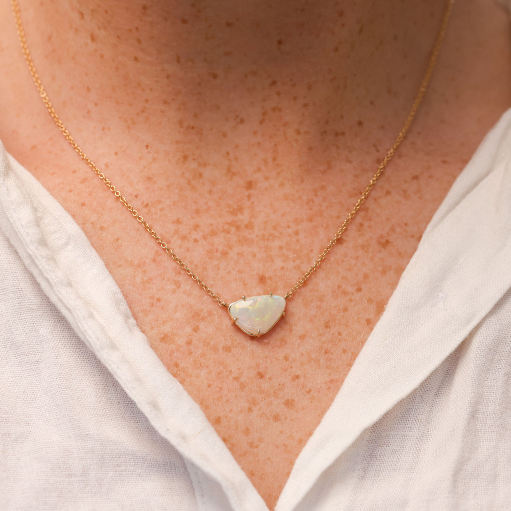 freeform south australian opal necklace in yellow gold