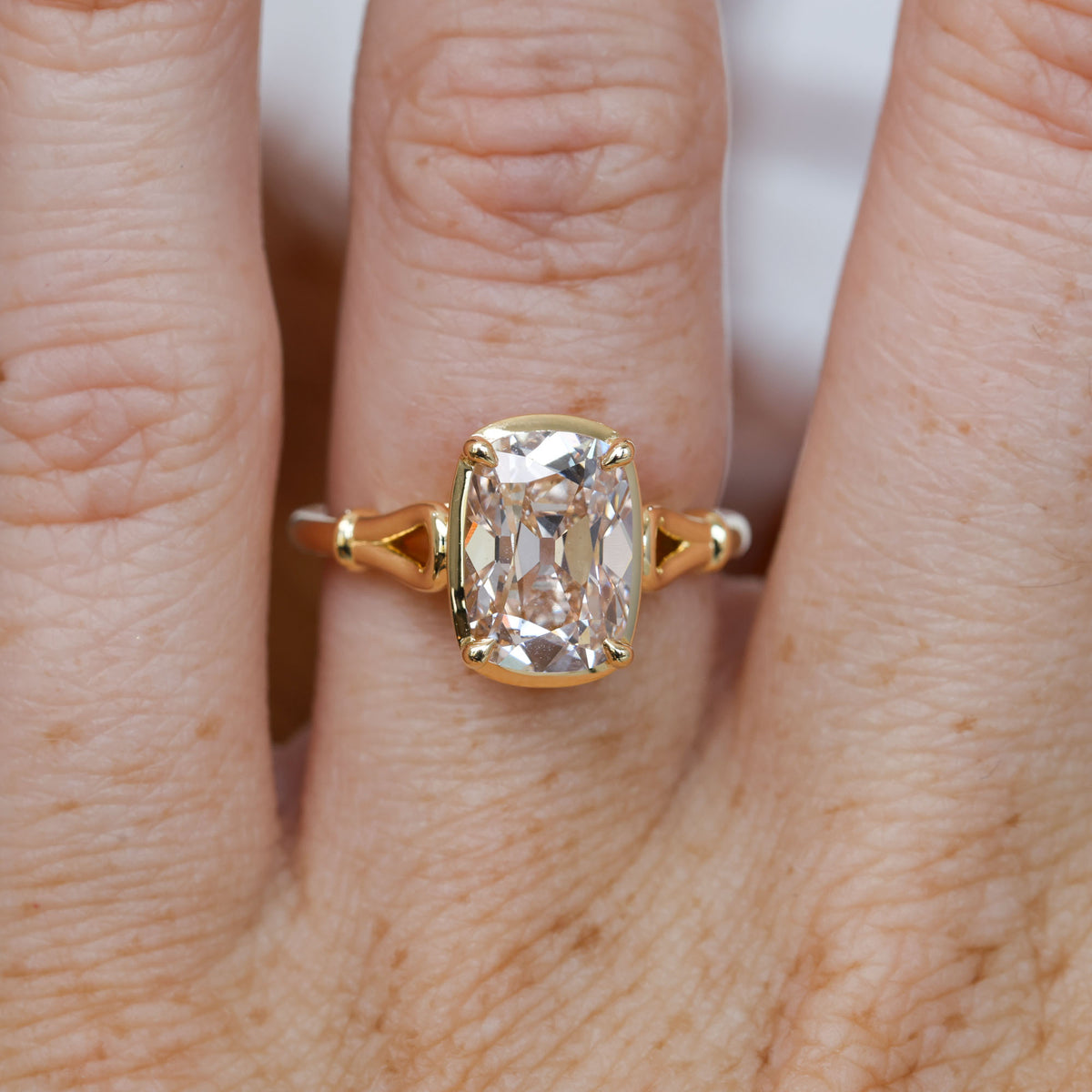 2.69ct lab created old mine cushion cut champagne diamond engagement ring