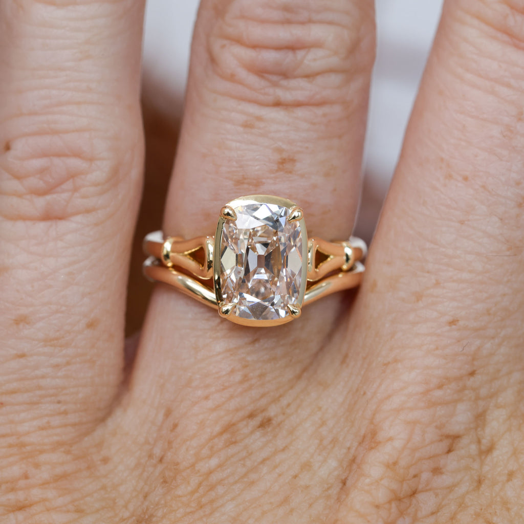 2.69ct lab created old mine cushion cut champagne diamond engagement ring
