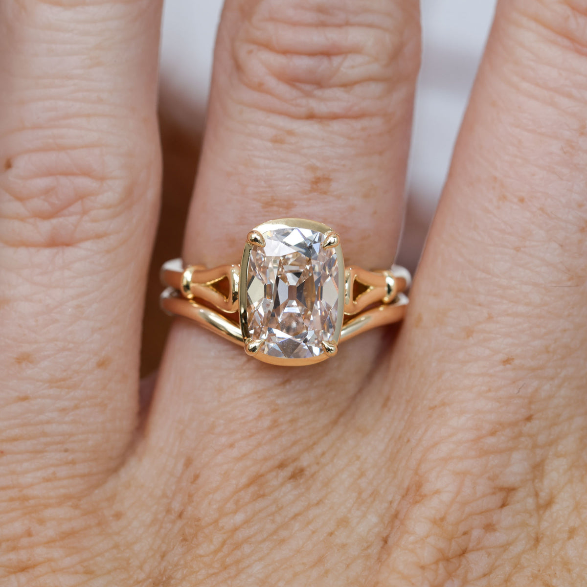 2.69ct lab created old mine cushion cut champagne diamond engagement ring