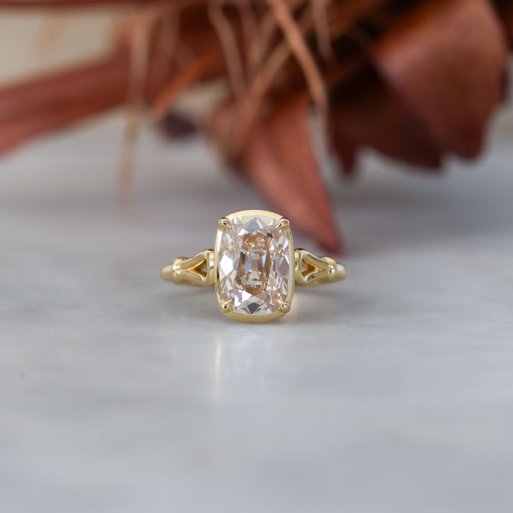 2.69ct lab created old mine cushion cut champagne diamond engagement ring