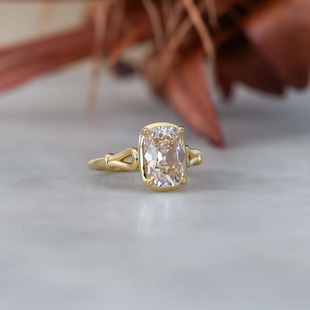 2.69ct lab created old mine cushion cut champagne diamond engagement ring