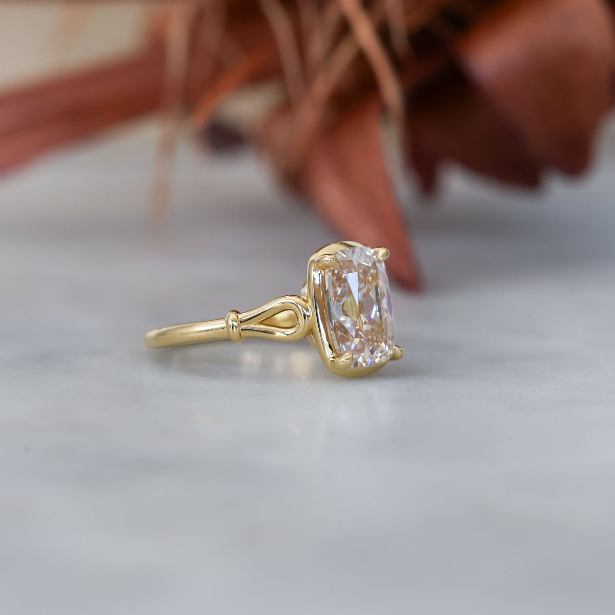 2.69ct lab created old mine cushion cut champagne diamond engagement ring