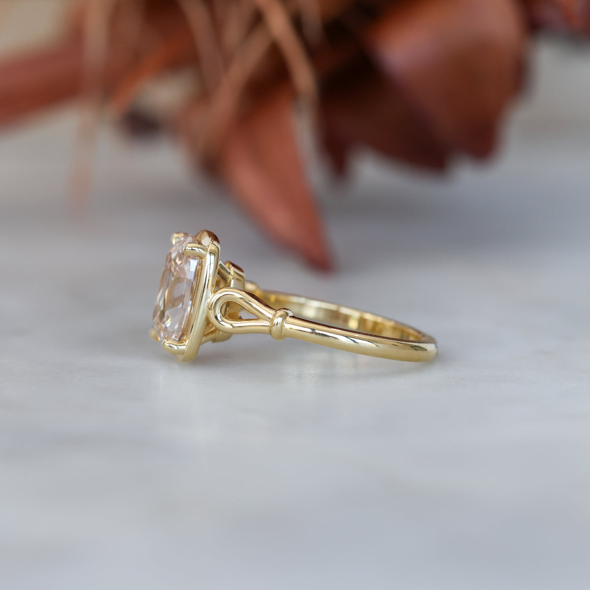 2.69ct lab created old mine cushion cut champagne diamond engagement ring