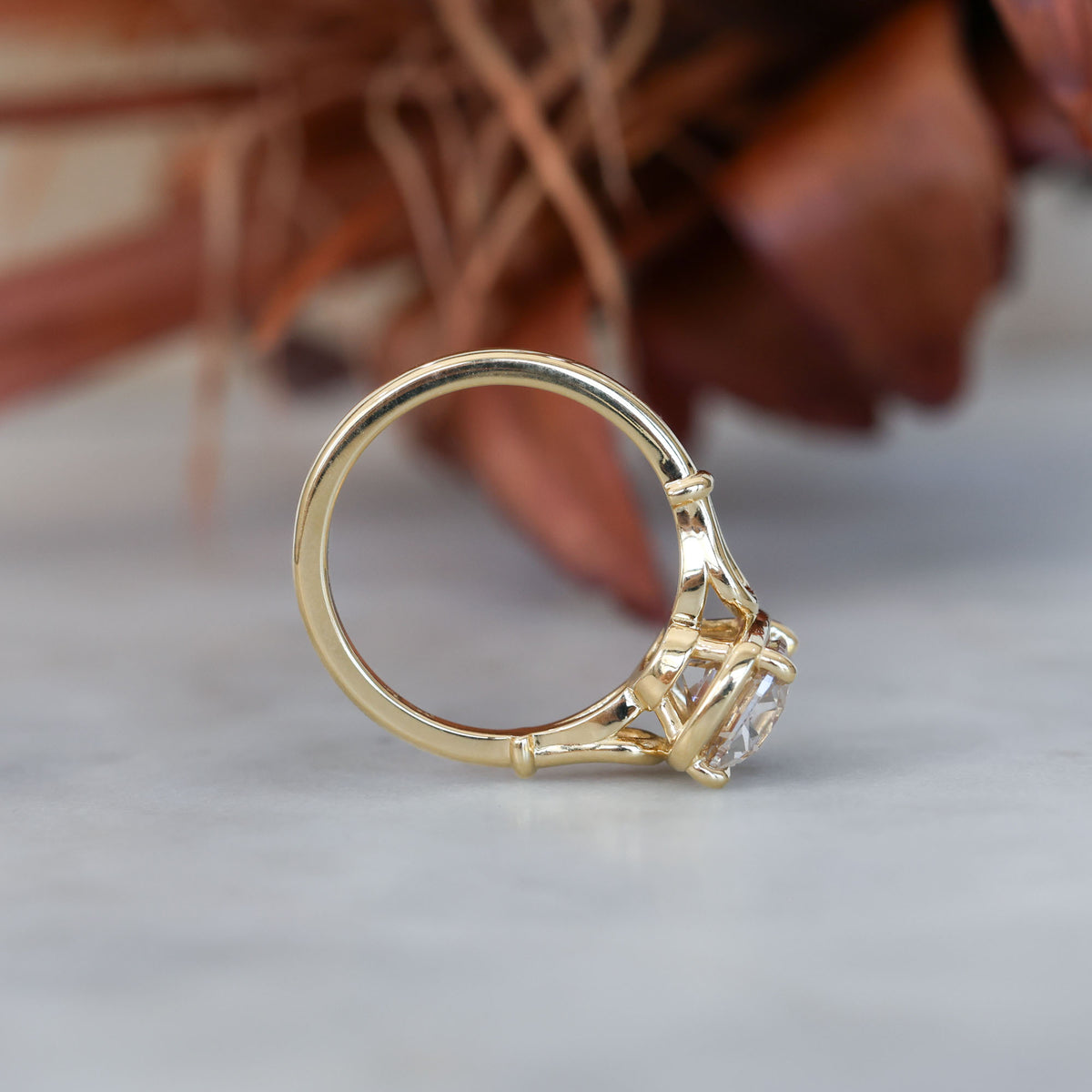 2.69ct lab created old mine cushion cut champagne diamond engagement ring