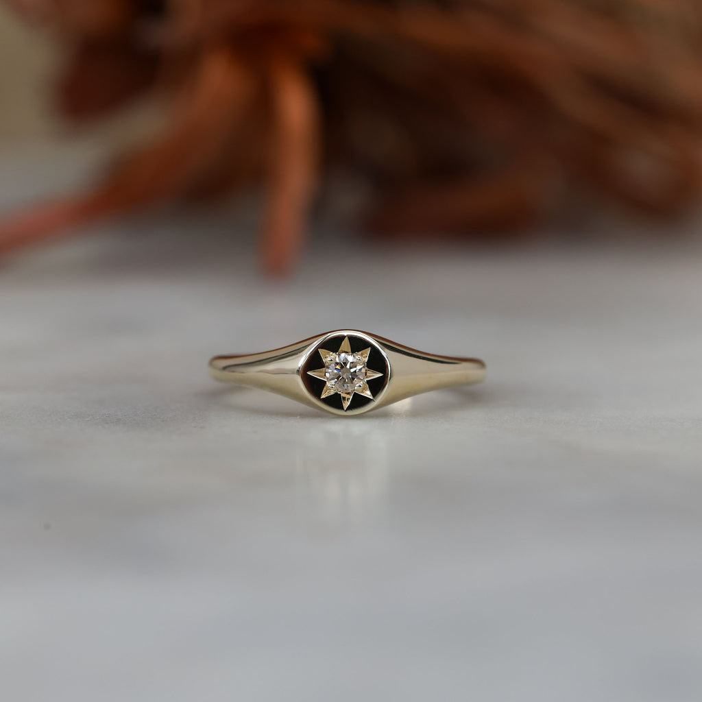 2.70mm round champagne diamond signet ring