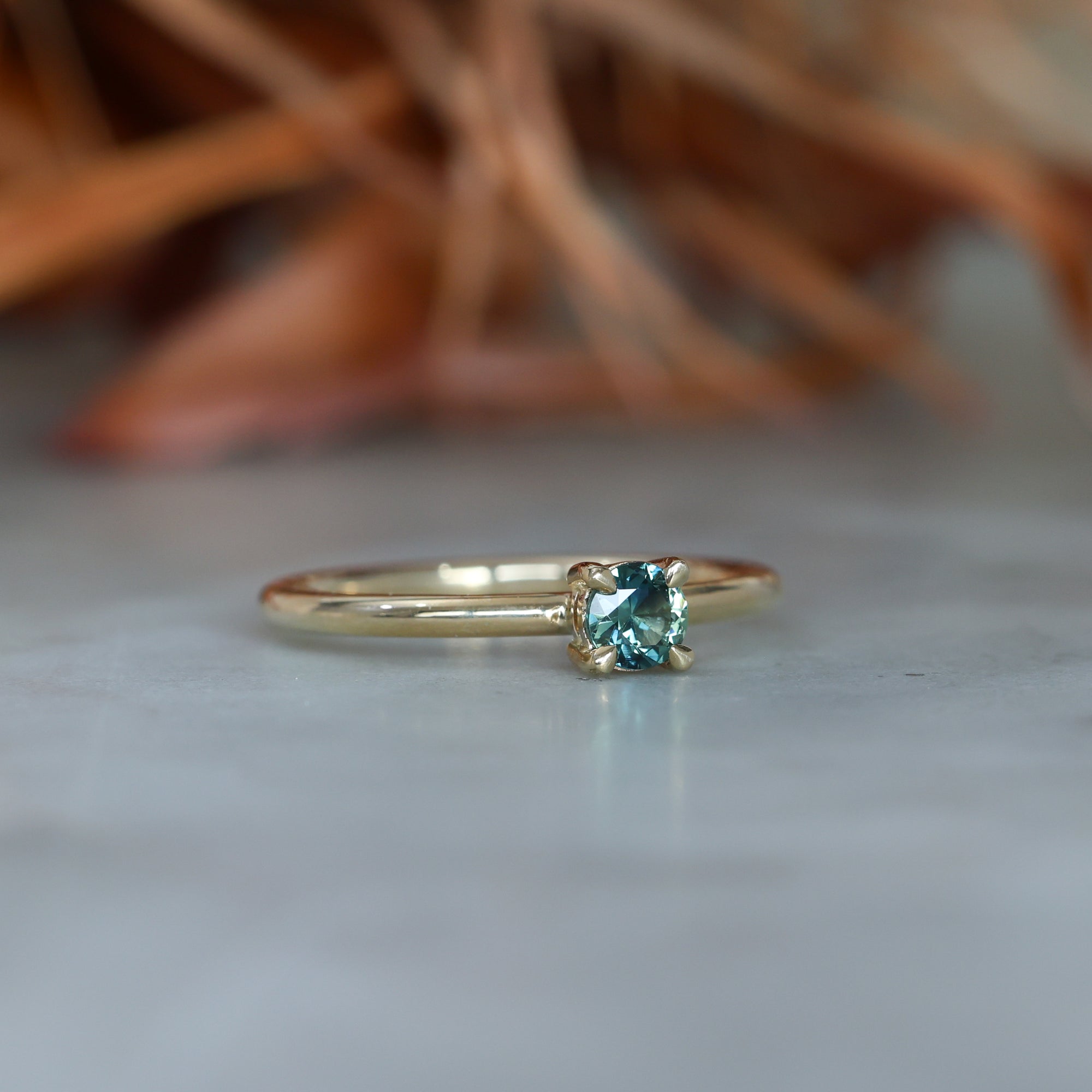 4mm round cut Australian Parti Sapphire stack ring crafted in yellow gold