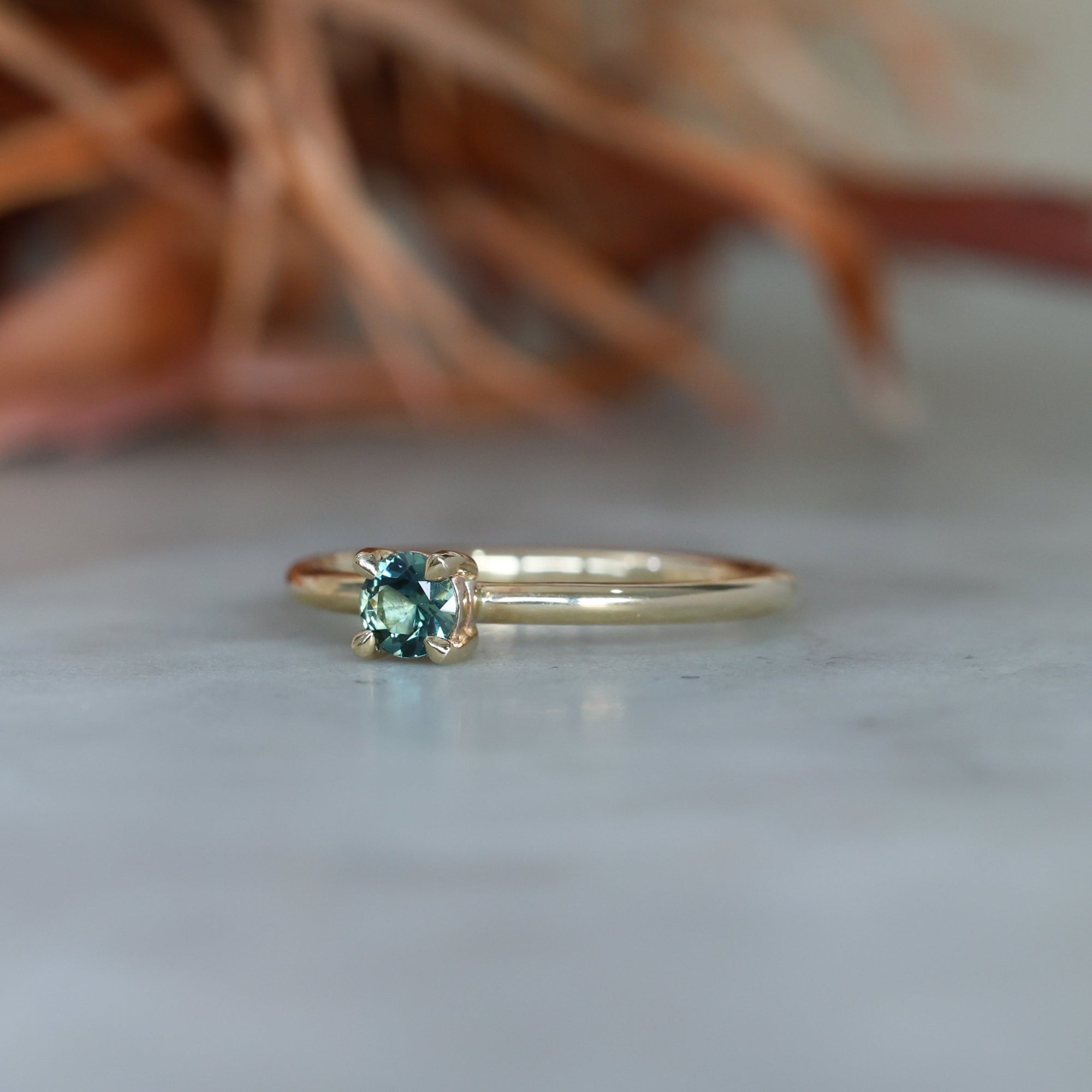 4mm round cut Australian Parti Sapphire stack ring crafted in yellow gold