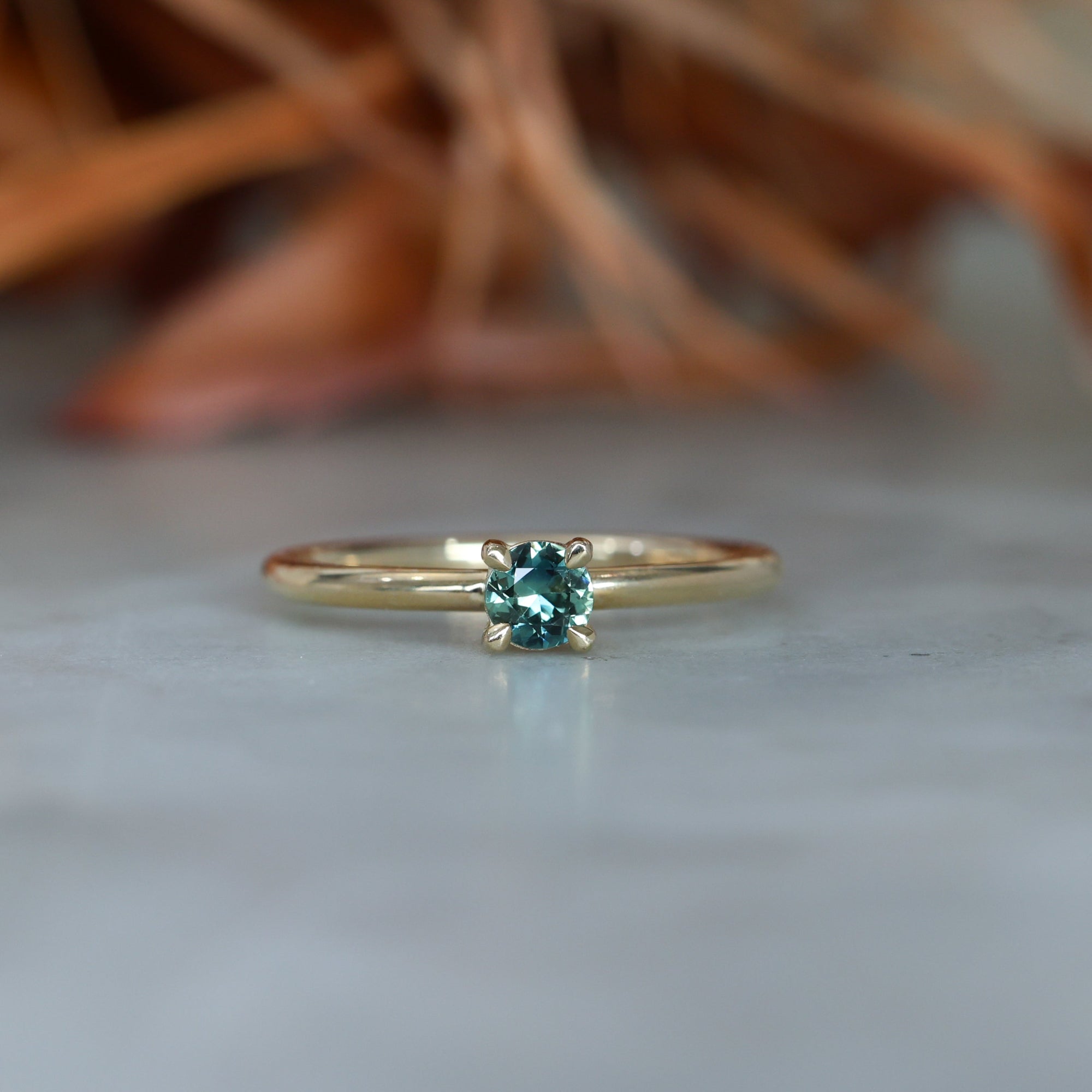 4mm round cut Australian Parti Sapphire stack ring crafted in yellow gold