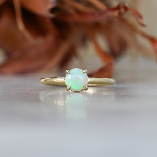 6mm round cut Australian opal ring yellow gold