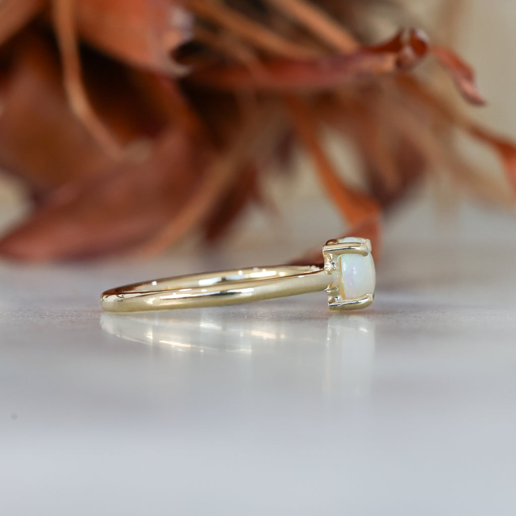 6mm round cut Australian opal ring yellow gold