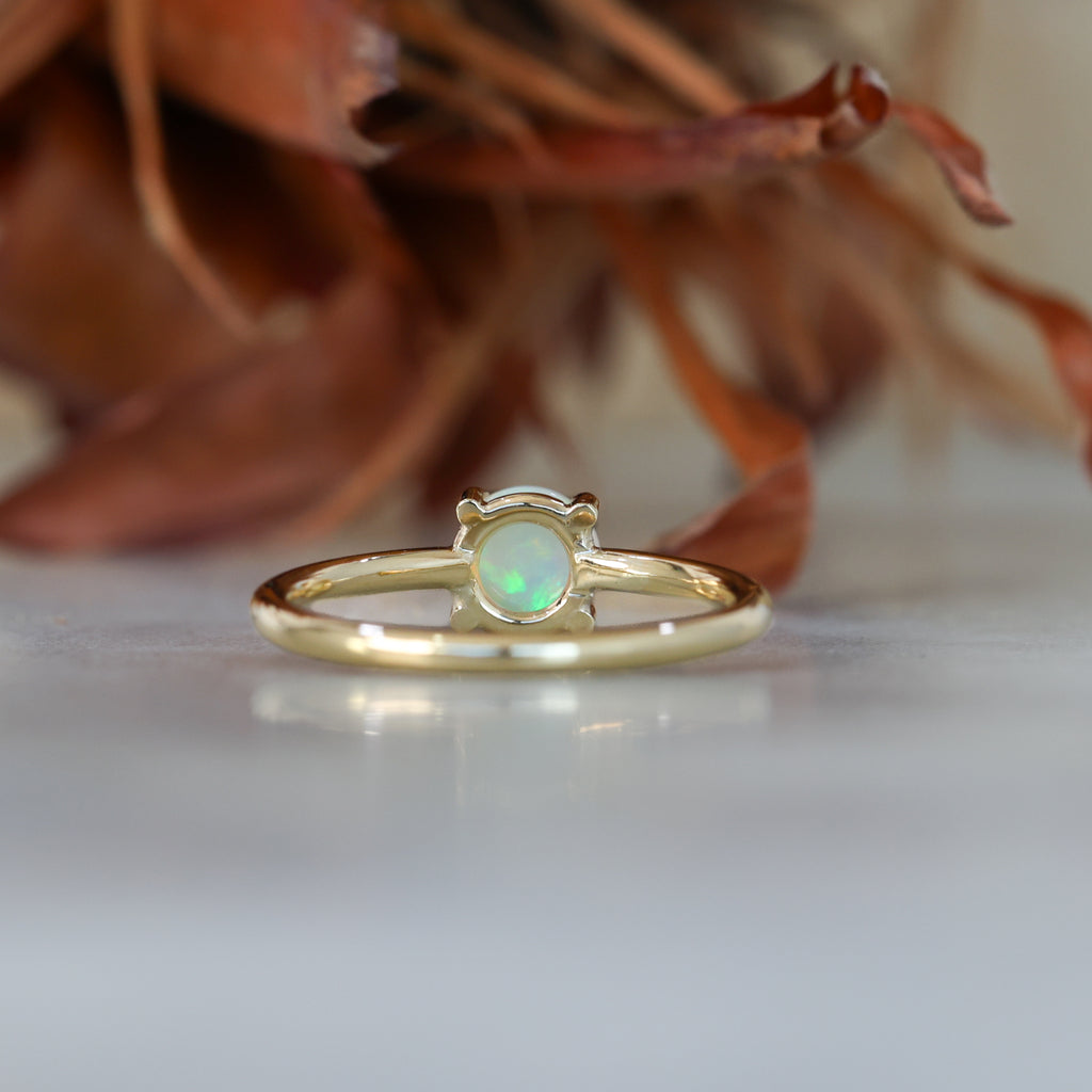 6mm round cut Australian opal ring yellow gold