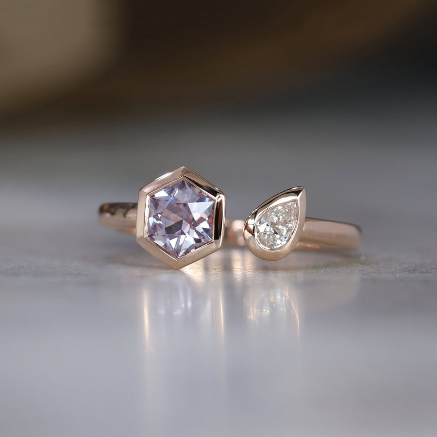 Aperture Lilac Hexagon and Pear Diamond Ring