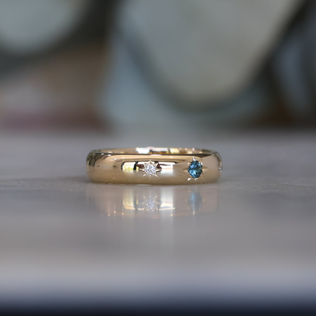 Australian Parti Sapphire and Diamond ring side view