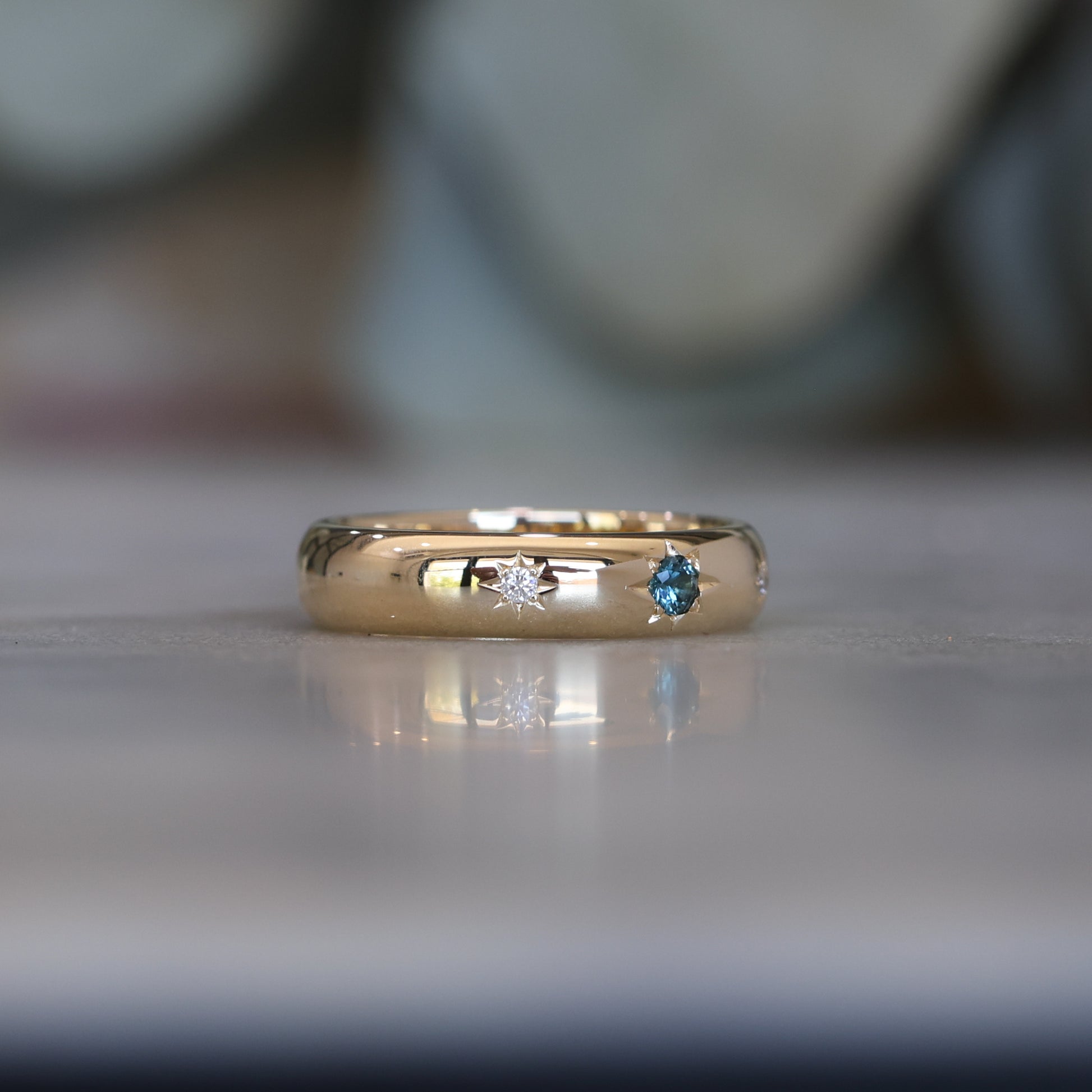 Australian Parti Sapphire and Diamond ring side view