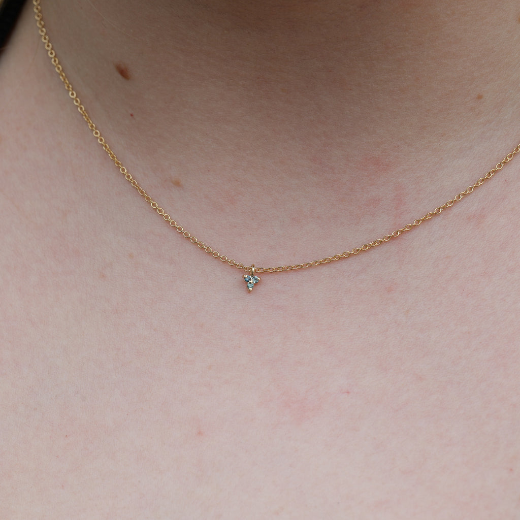 Australian Sapphire trio necklace on neck 