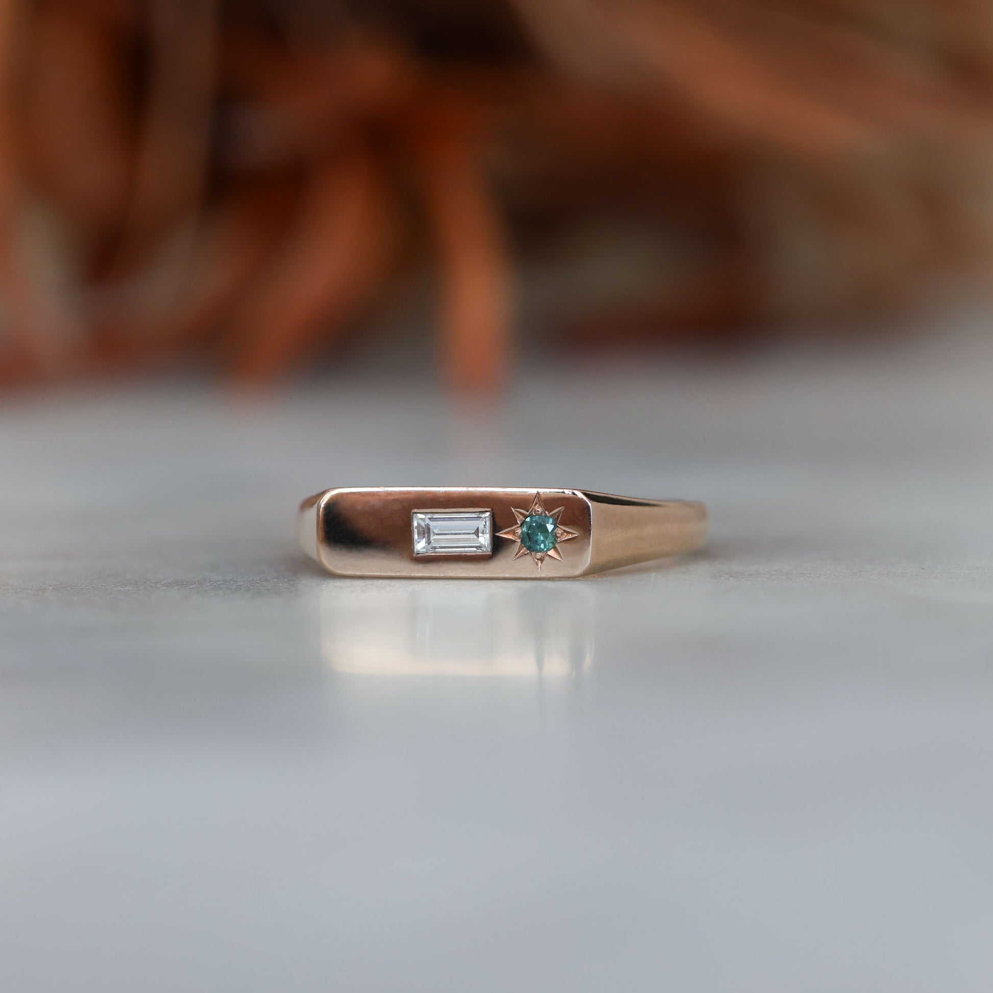 Australian sapphire and diamond bar signet ring