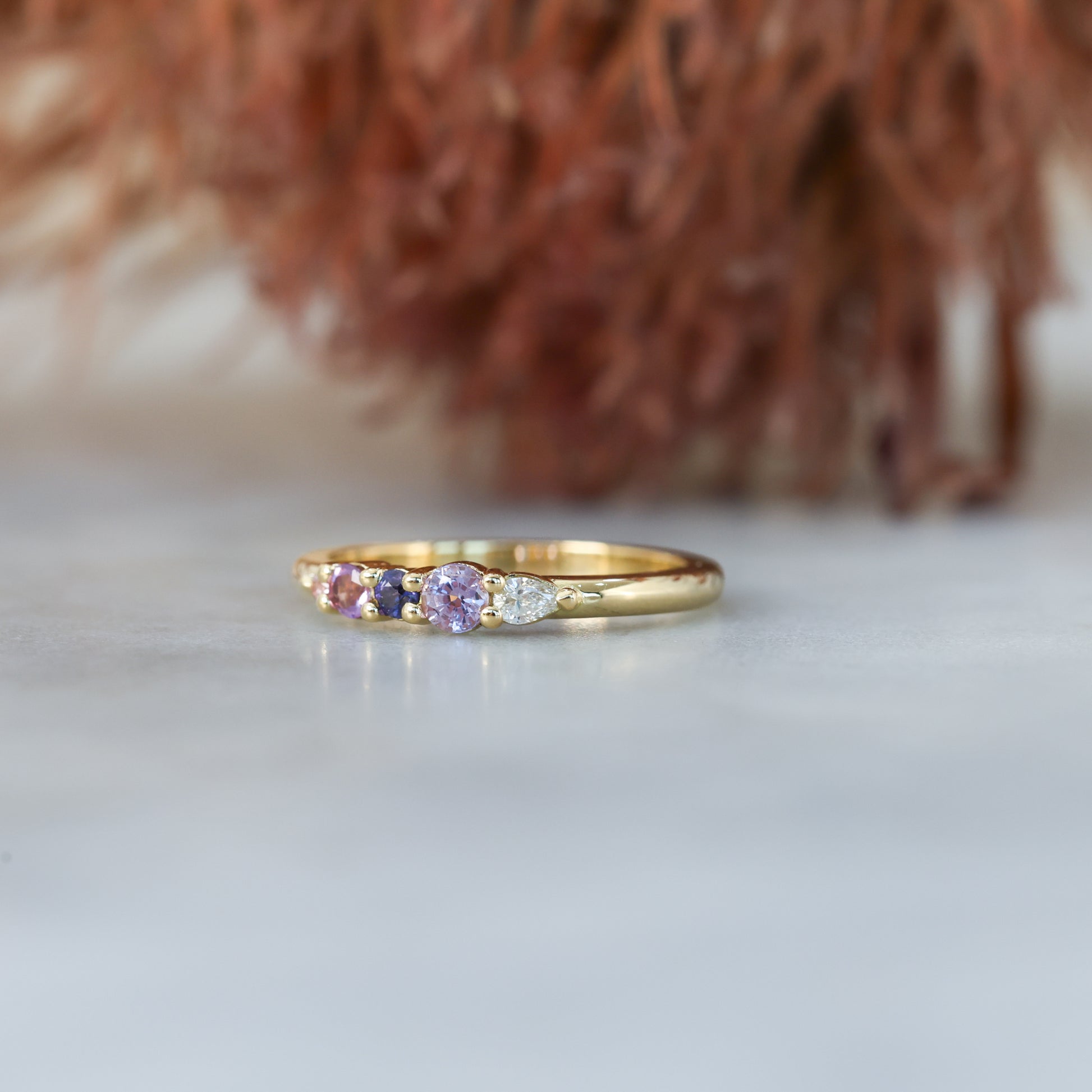 purple Madagascan sapphire and diamond ring
