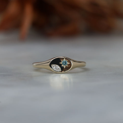 Ellipse star set australian sapphire and diamond signet ring