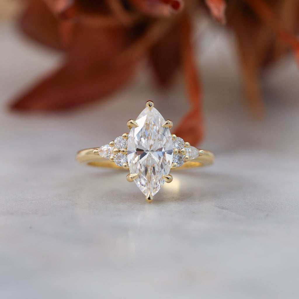 2.01ct marquise cut diamond engagement ring, crafted in yellow gold