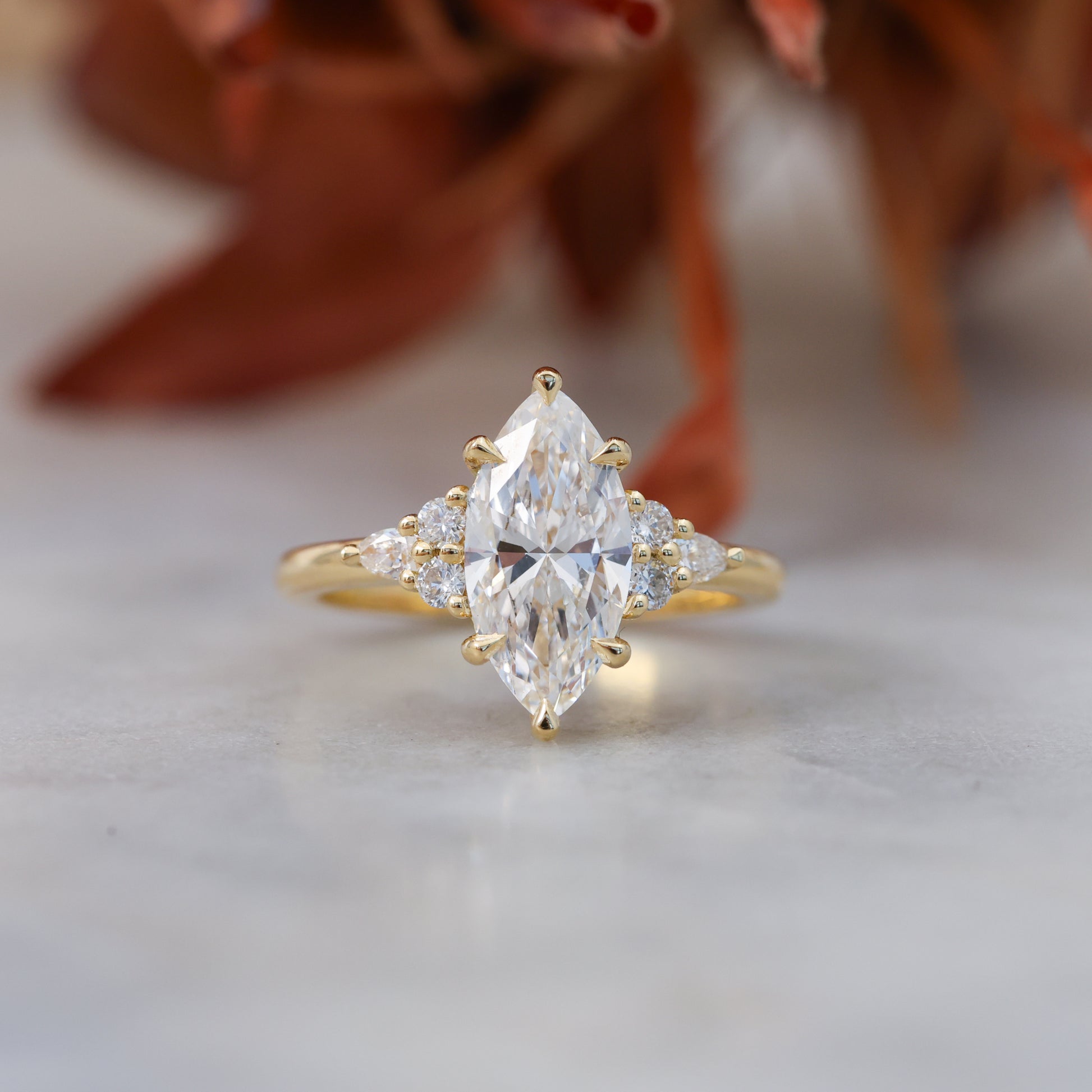 2.01ct marquise cut diamond engagement ring, crafted in yellow gold