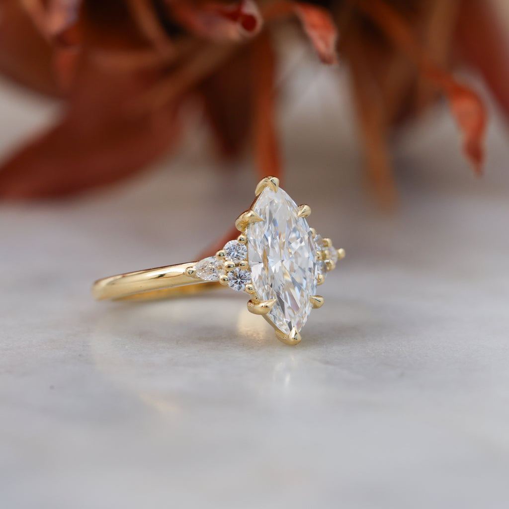 2.01ct marquise cut diamond engagement ring, crafted in yellow gold
