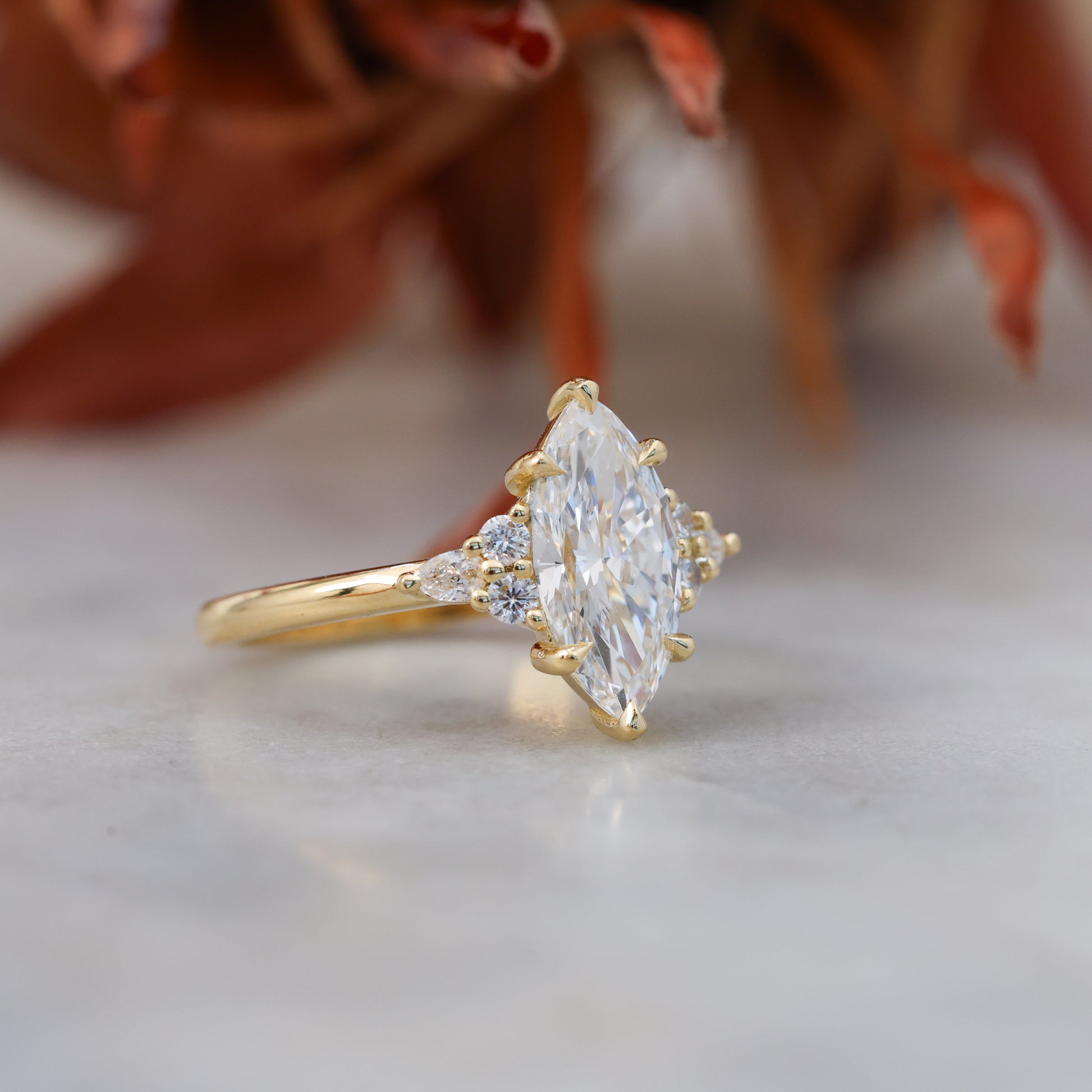 2.01ct marquise cut diamond engagement ring, crafted in yellow gold