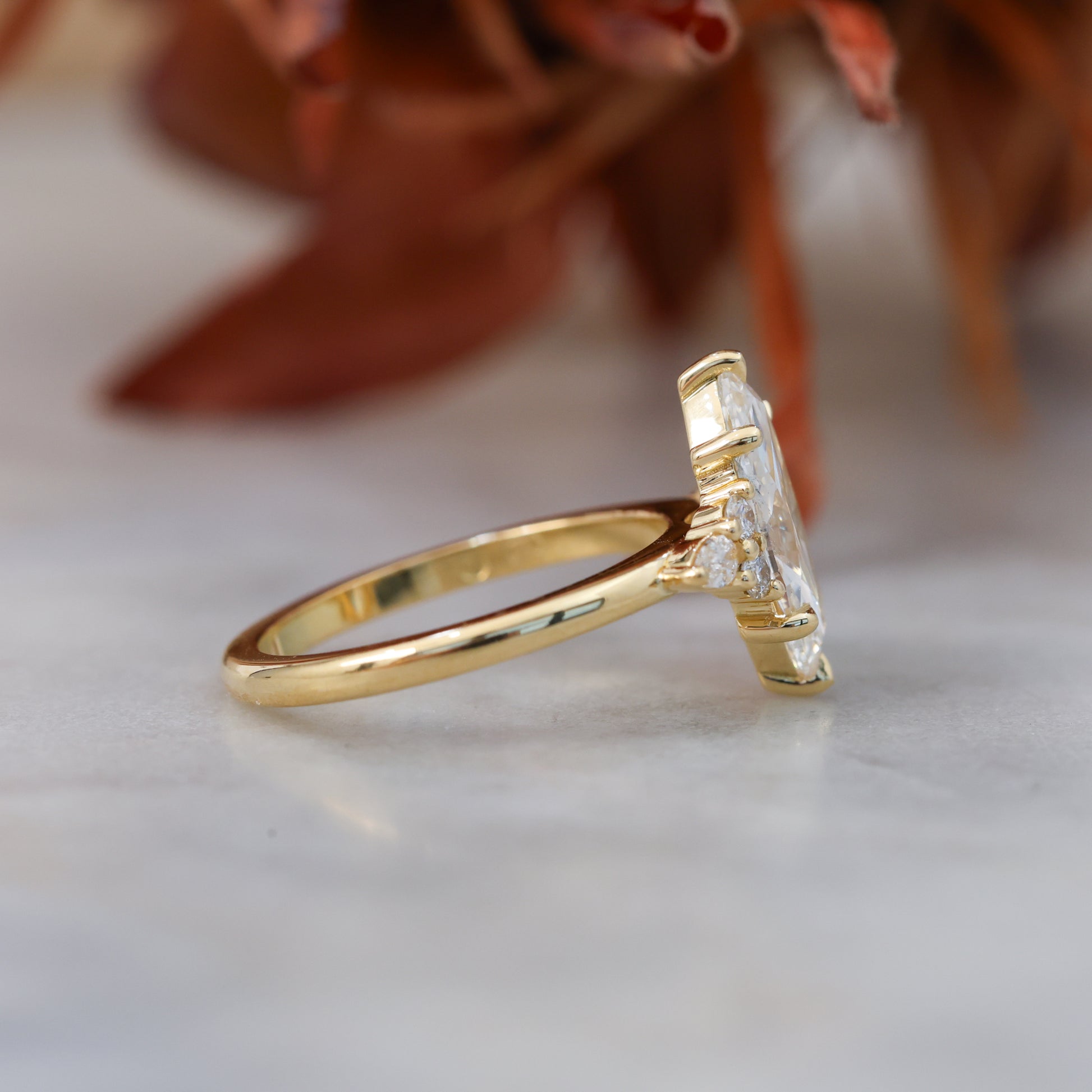 2.01ct marquise cut diamond engagement ring, crafted in yellow gold