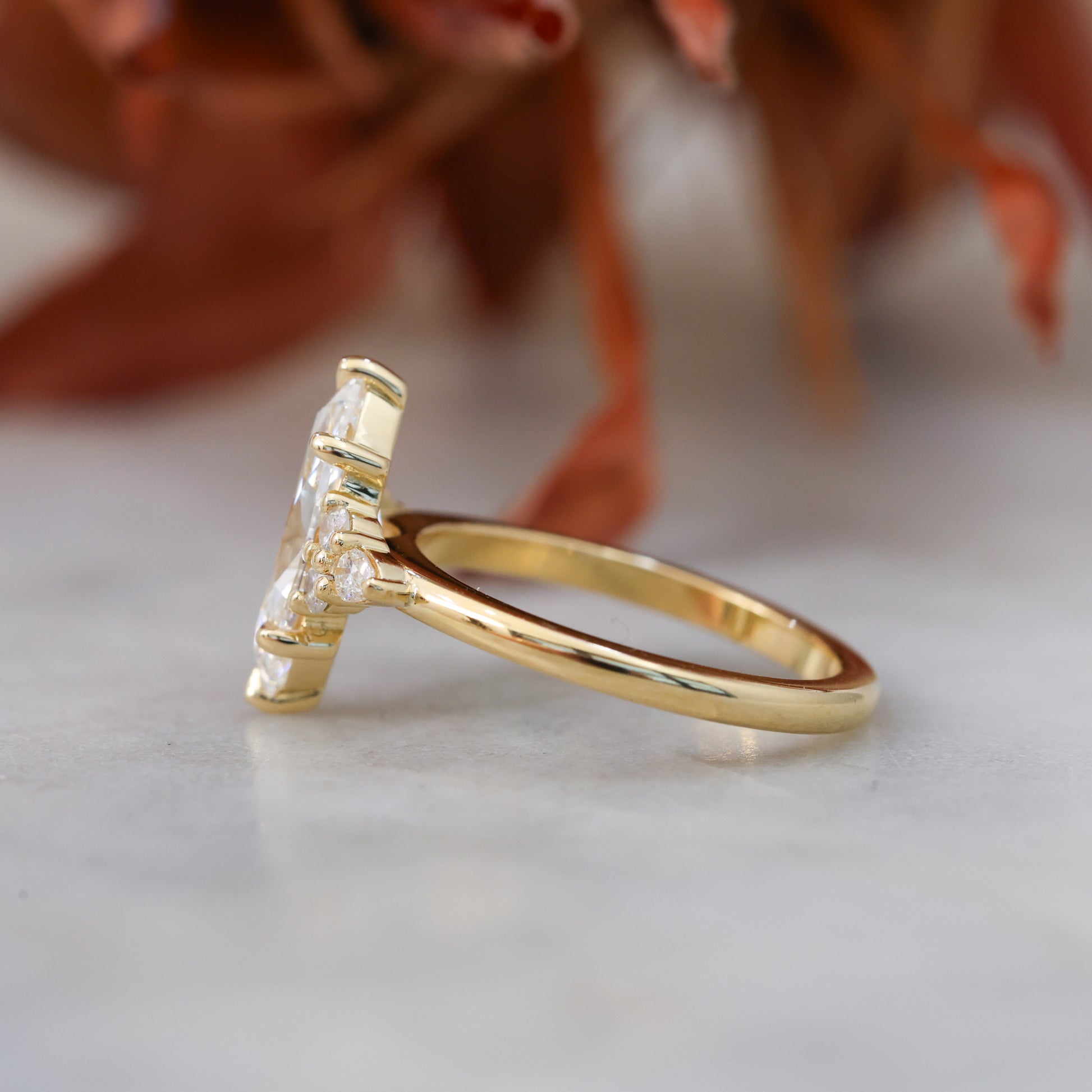 2.01ct marquise cut diamond engagement ring, crafted in yellow gold