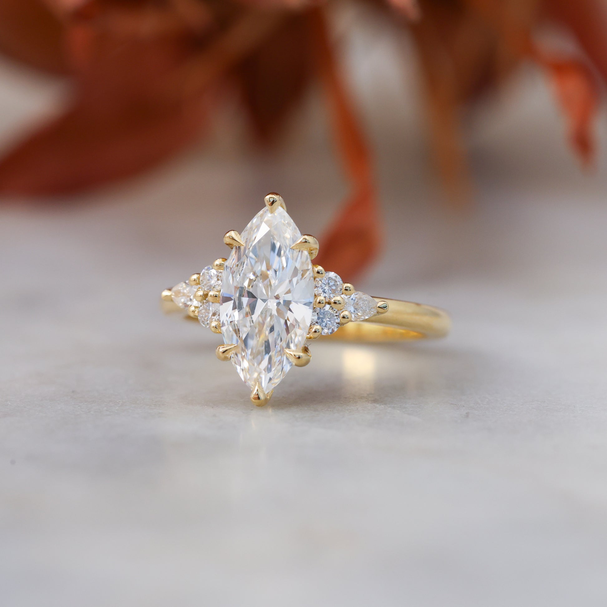 2.01ct marquise cut diamond engagement ring, crafted in yellow gold