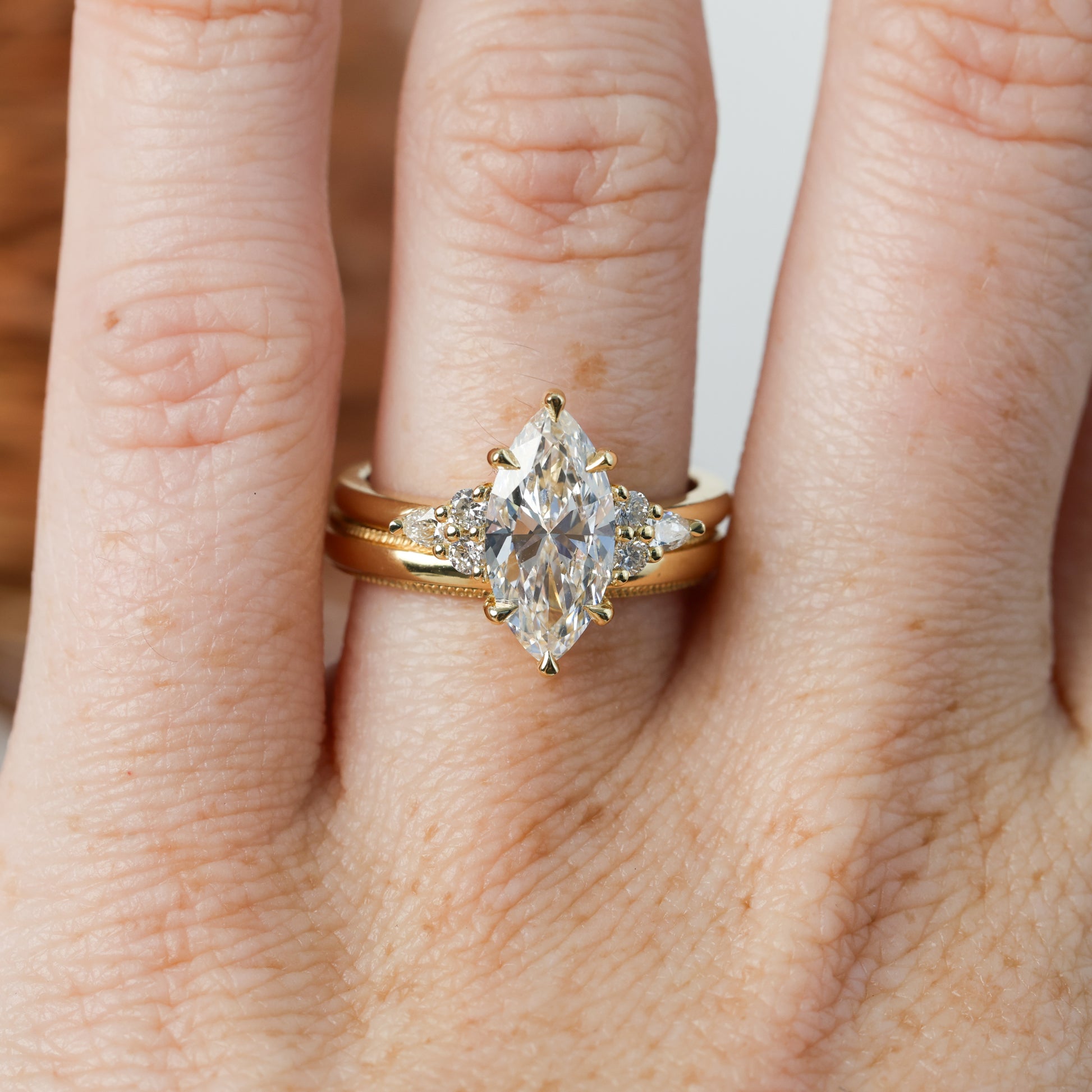 2.01ct marquise cut diamond engagement ring, crafted in yellow gold