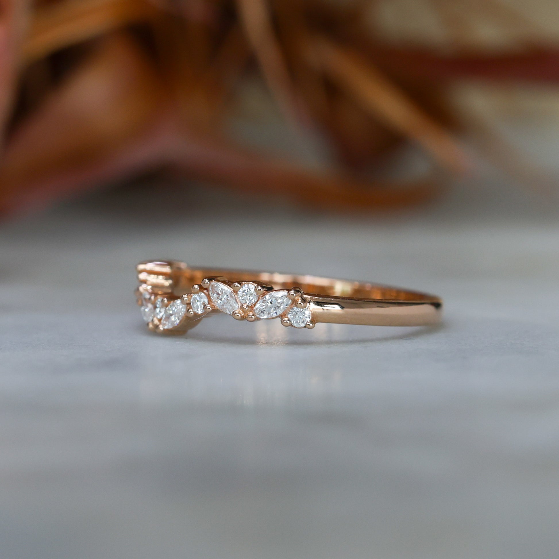 curved mixed cuts diamond wedding band