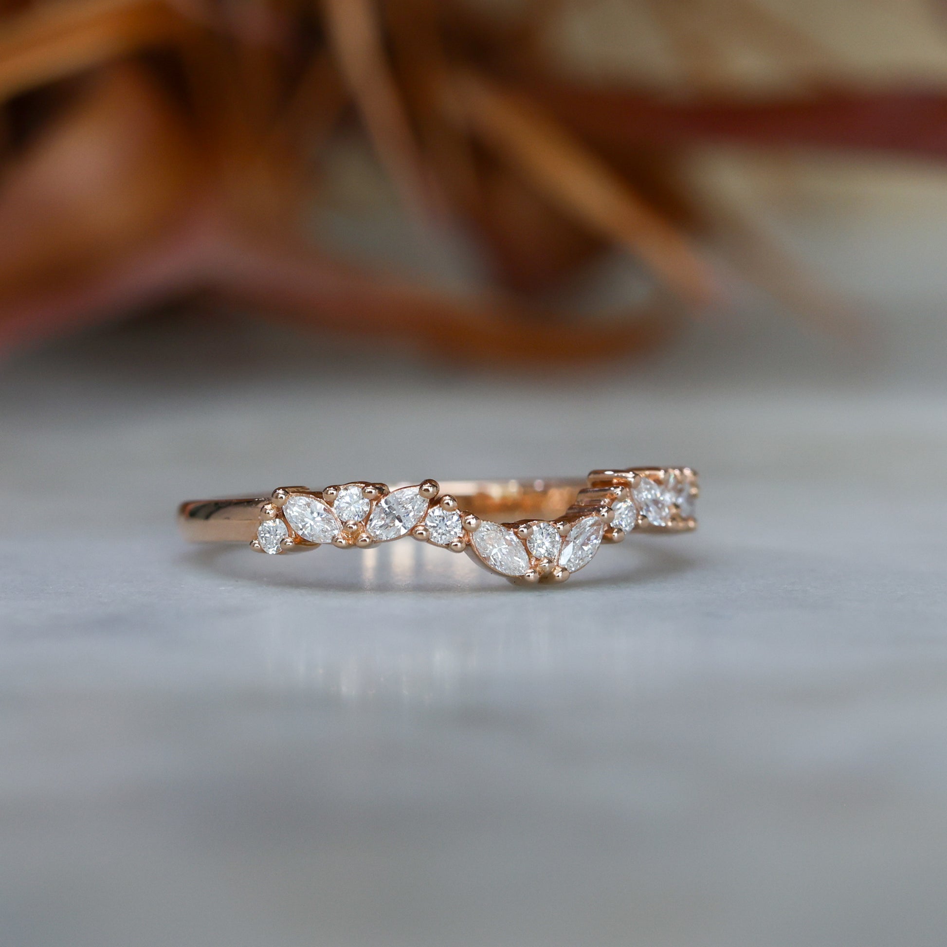 curved mixed cuts diamond wedding band