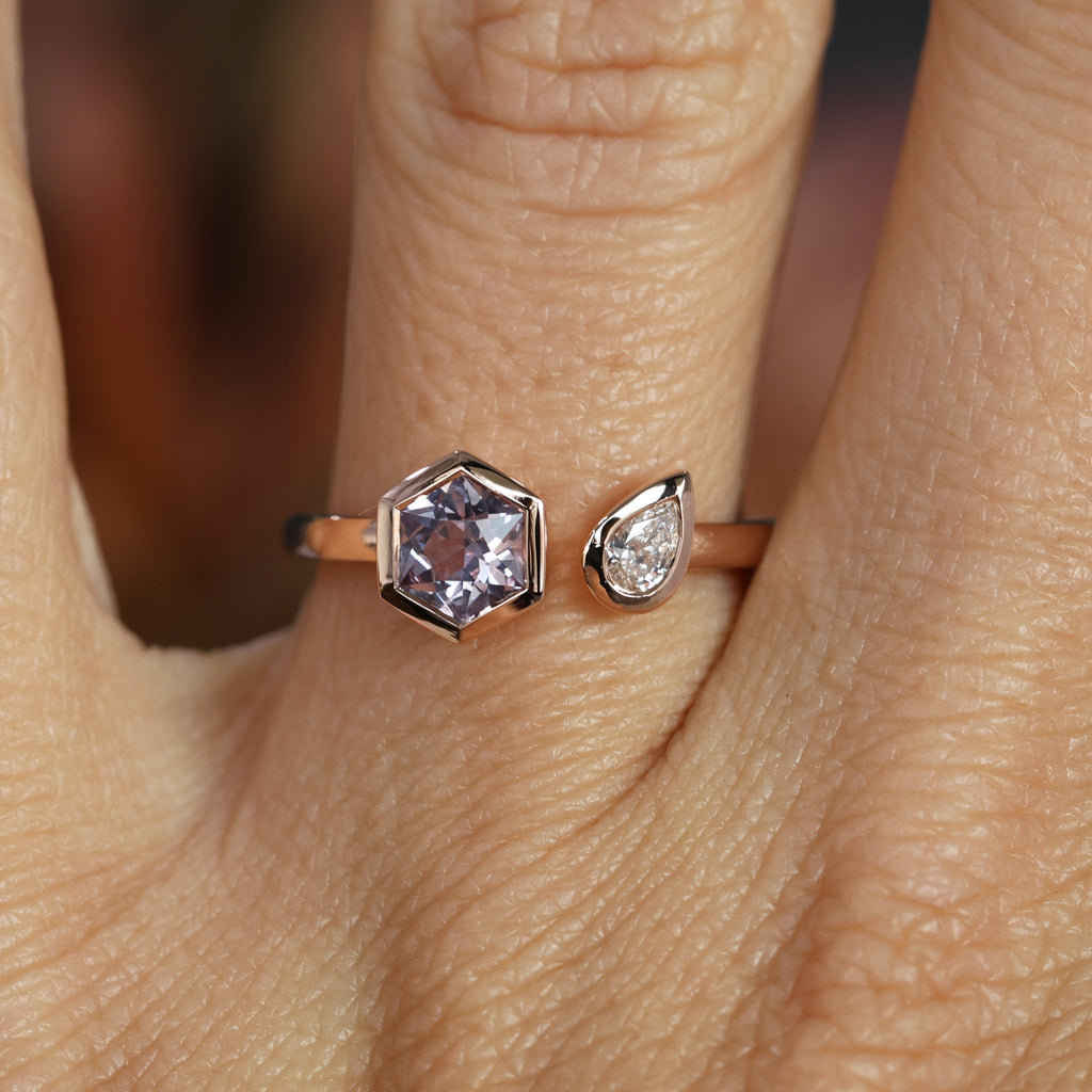Lilac Hexagon and Pear Diamond Ring