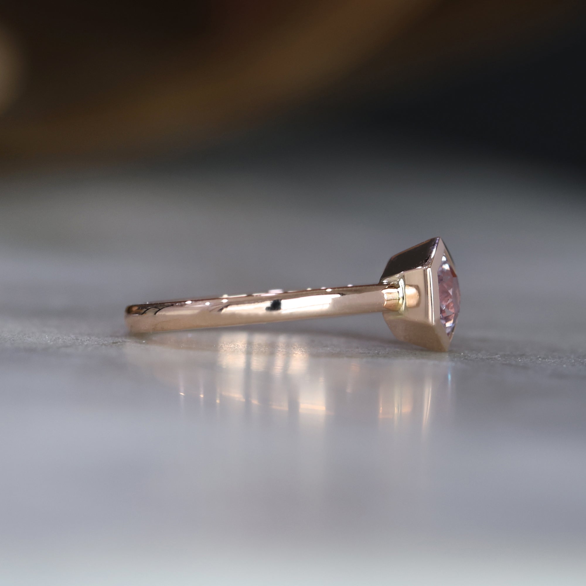 Lilac Hexagon and Pear Diamond engagement Ring