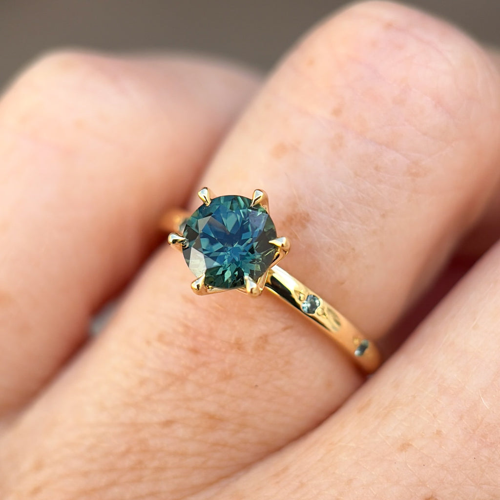 1.28ct round cut australian sapphire lotus sapphire stardust engagement ring