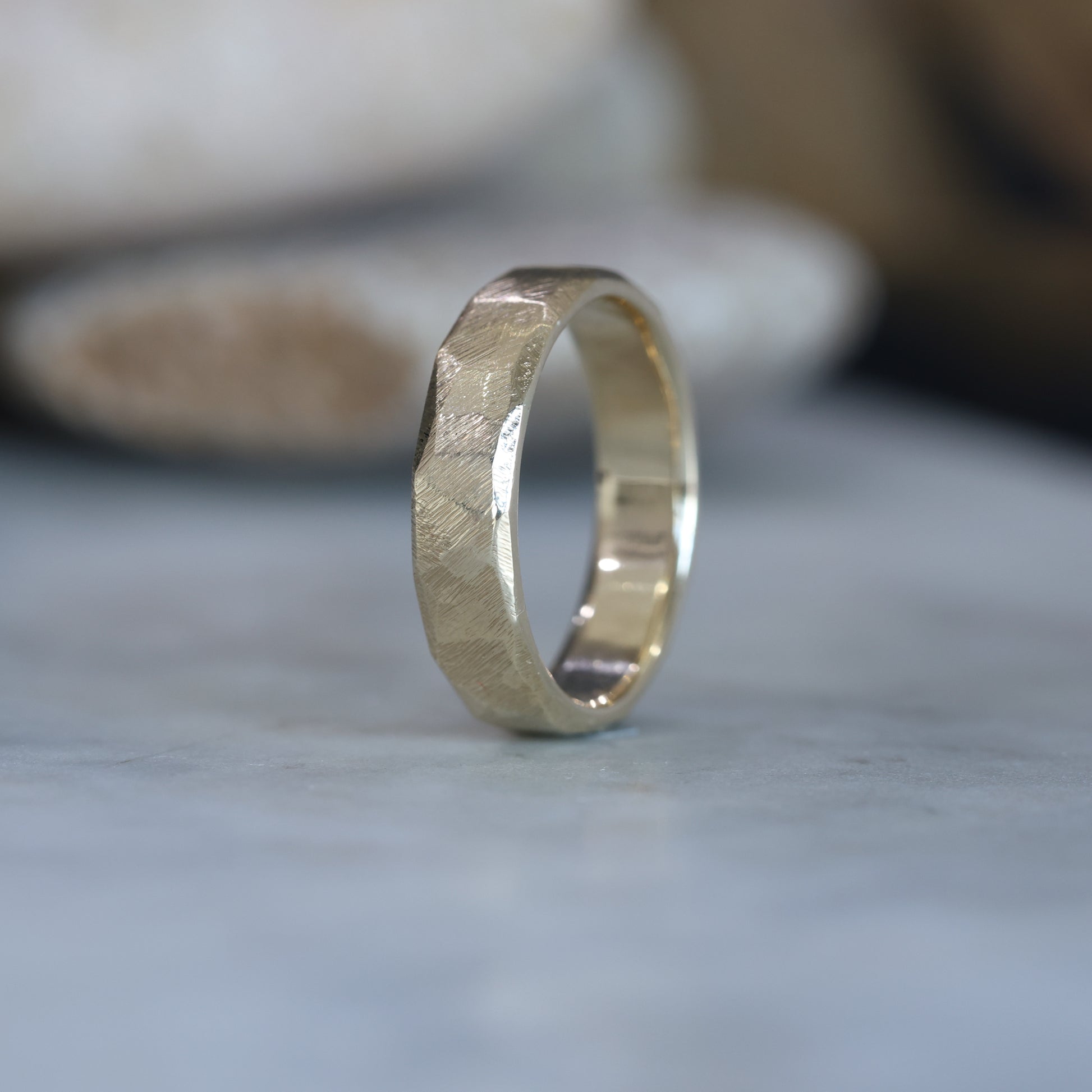 Mens Textured Bevelled Edge Band