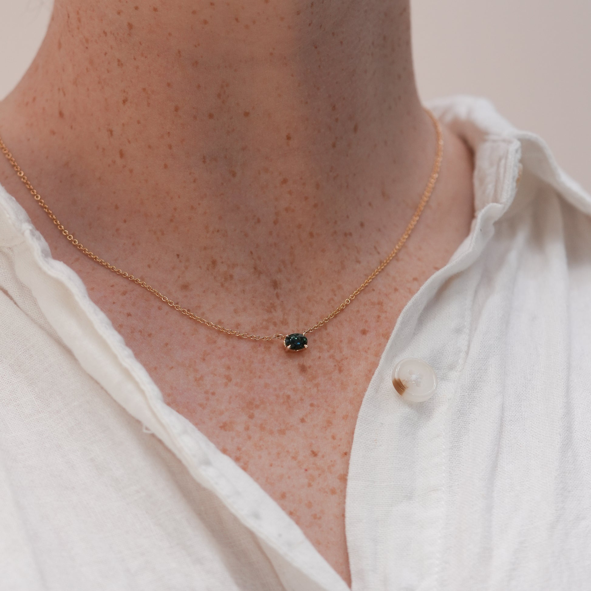 0.75ct Oval Cut Australian Parti Sapphire Necklace on neck