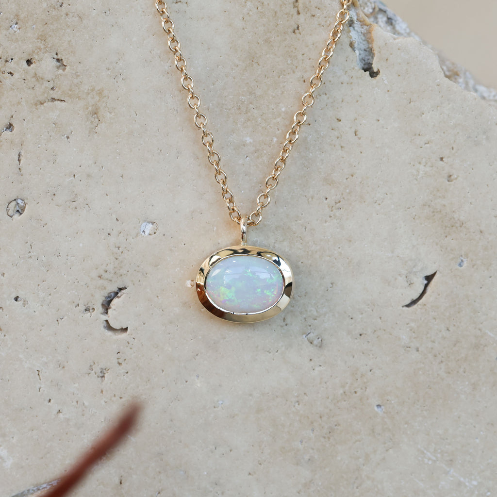 oval south australian opal east west bezel setting necklace