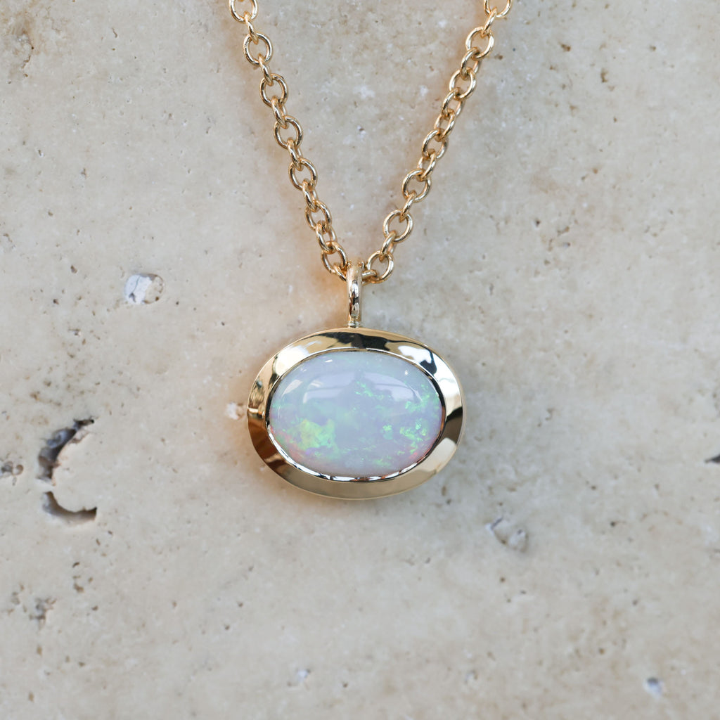 oval south australian opal east west bezel setting necklace