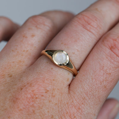 Petite Cabochon signet ring on hand