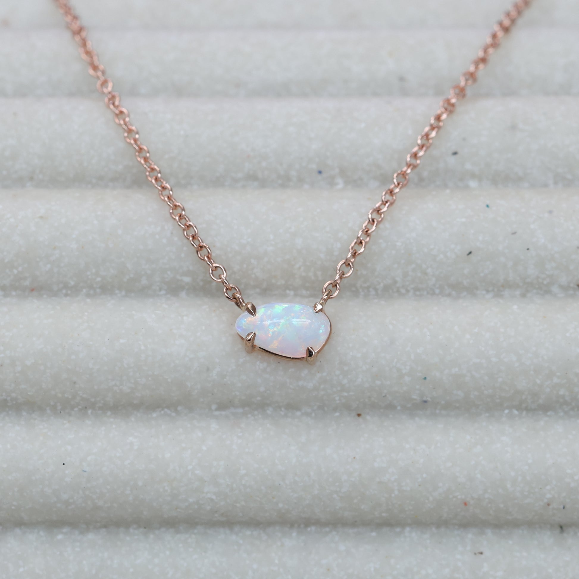 Petite freeform east west opal necklace