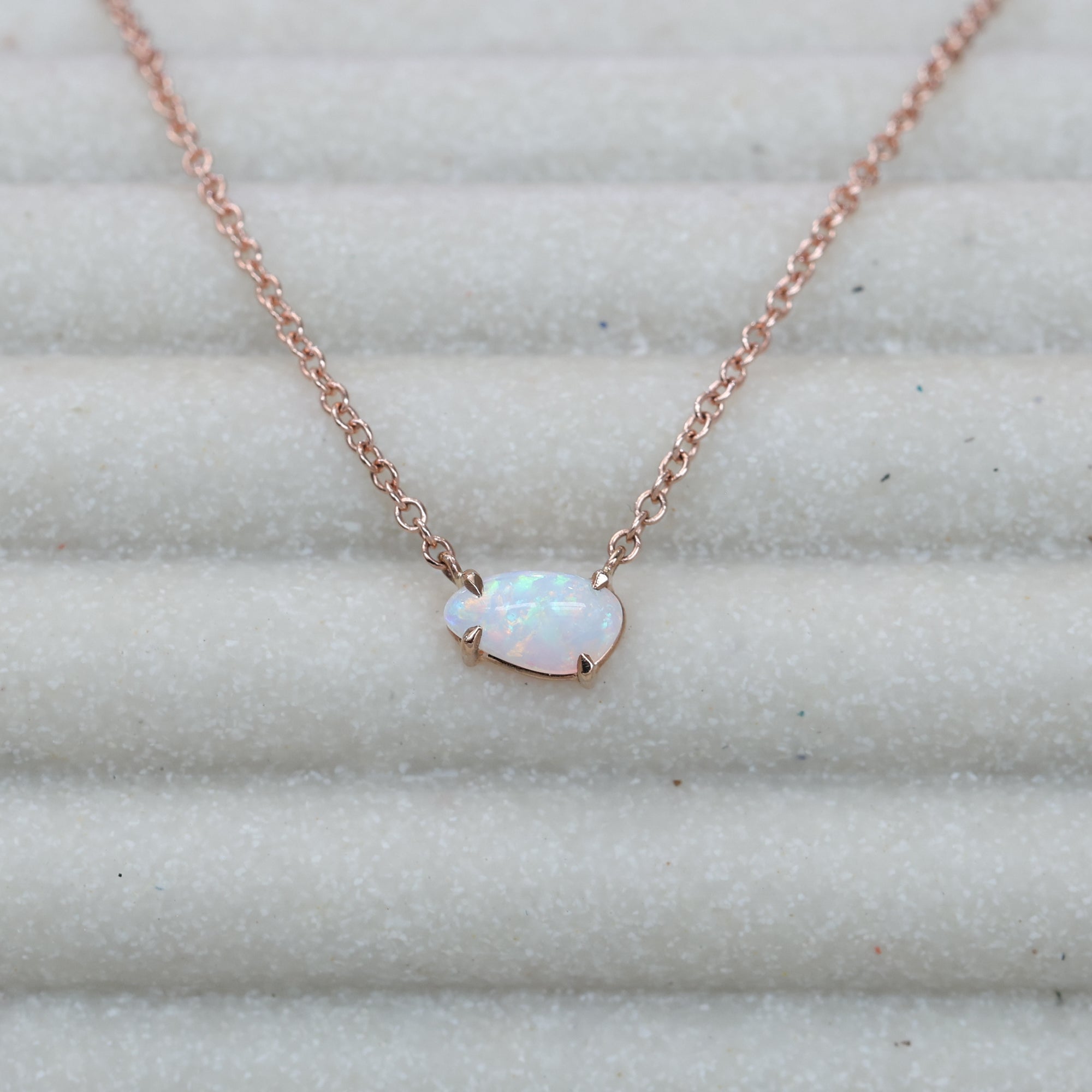 Petite freeform east west opal necklace